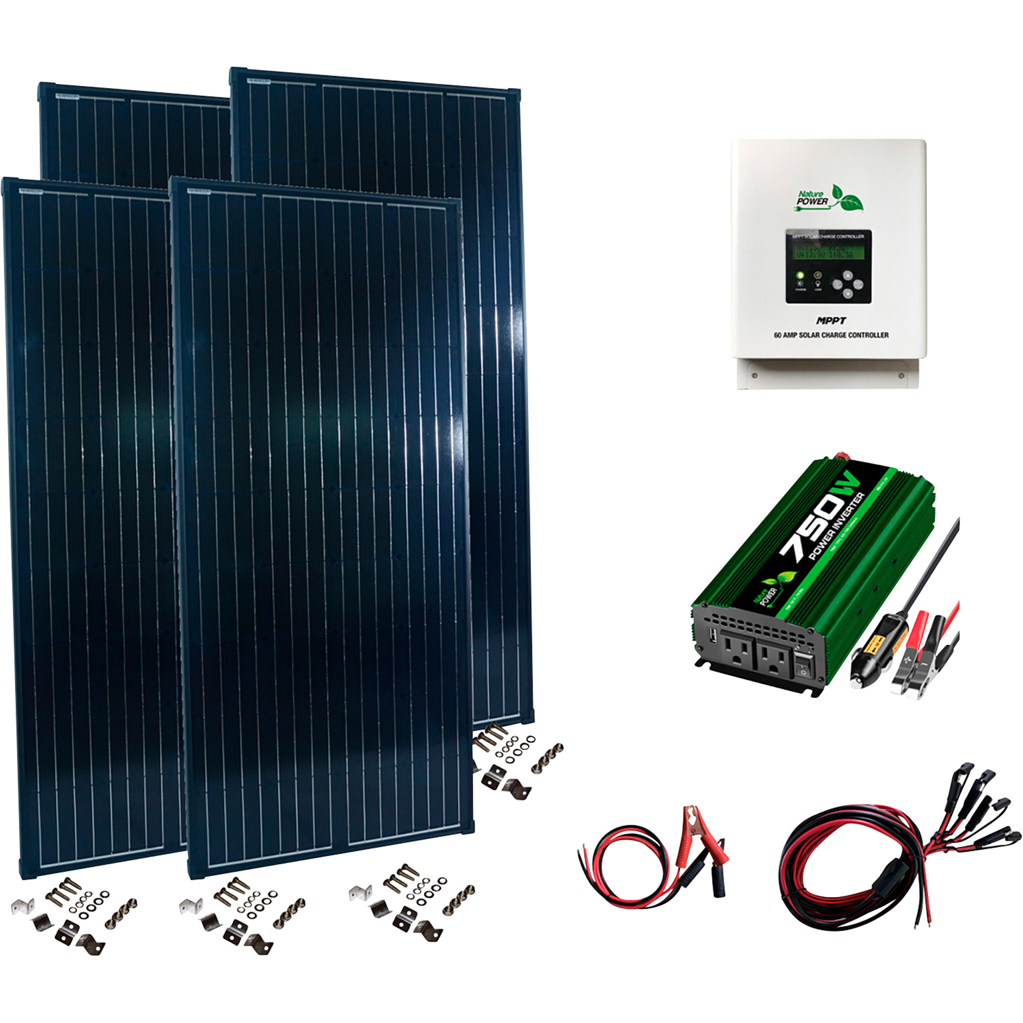 Nature Power Solar Panel Kit with Inverter, Charge Controller, 4 Solar Panels, 800 Watts, Model# 53280